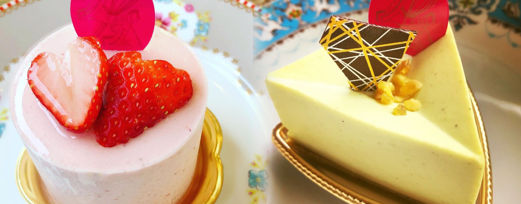 苺のケーキとピスタチオのショートケーキの写真